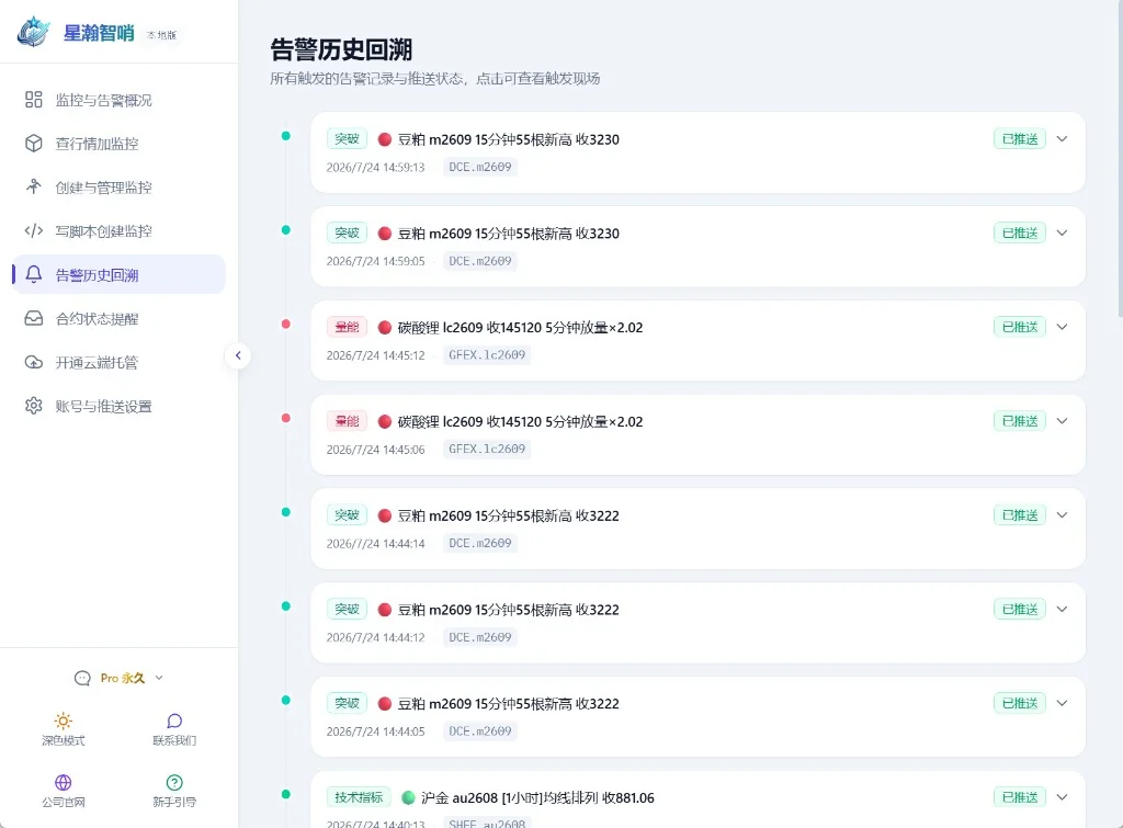 告警历史回溯：每次触发的记录时间线与推送状态