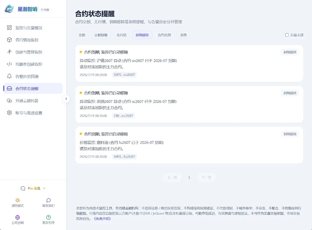 合约状态提醒：交割、无行情、到期移除等系统提醒